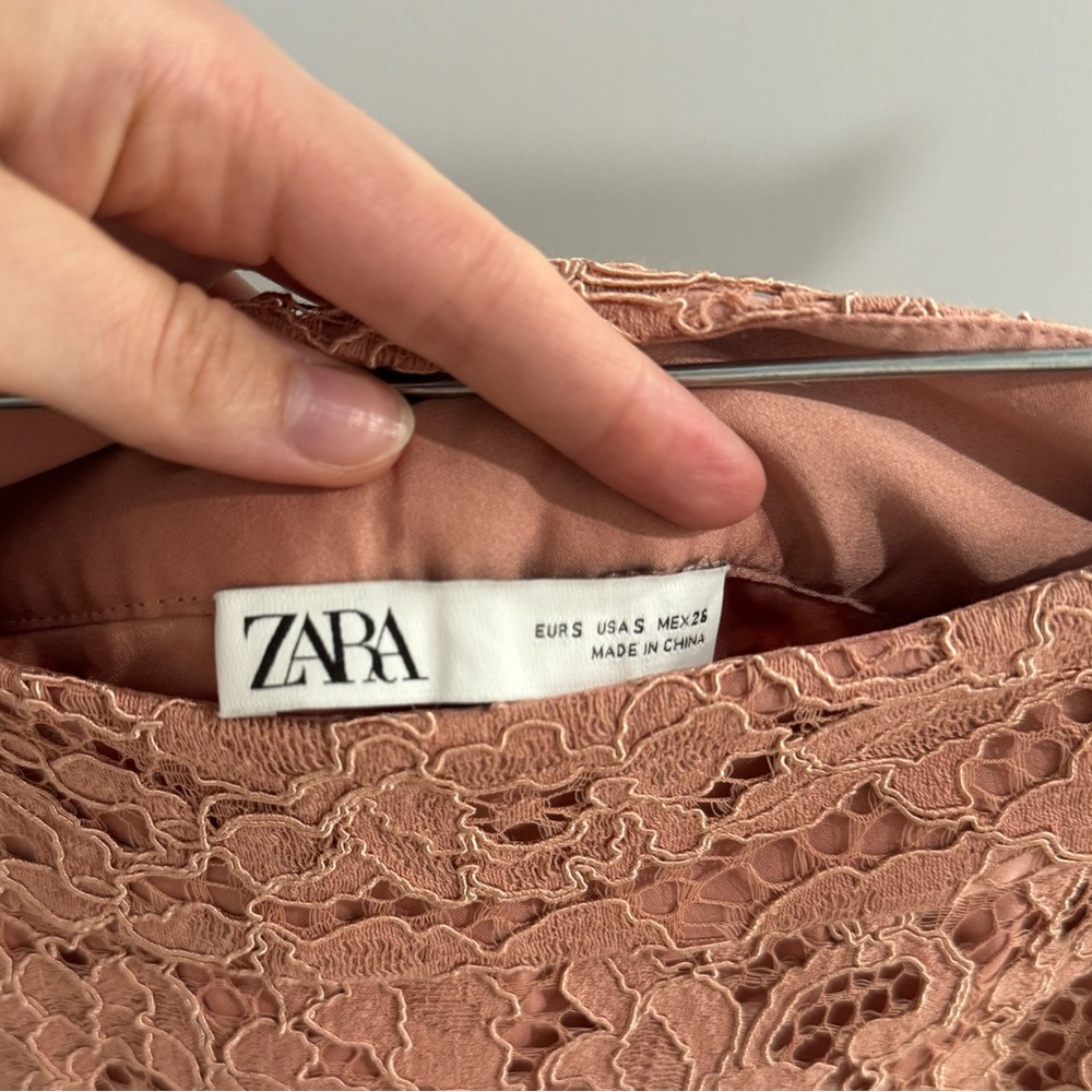 ZARA Beige-Pink/Rose Nude Guipure Lace A-line Midi Skirt - Picture 6 of 9